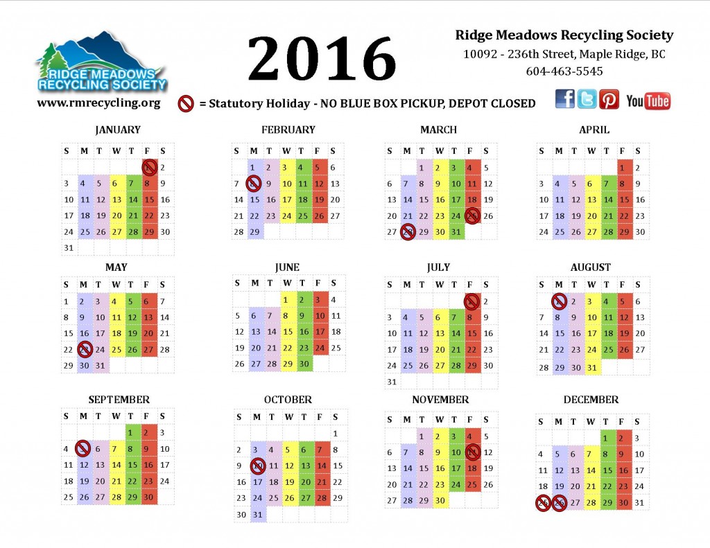2016 RMRS Stat Holiday Blue Box Pickup Schedule