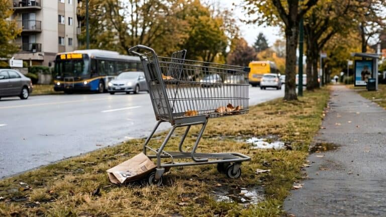 Abandoned shopping cart on the sidewalk in Ridge Meadows.