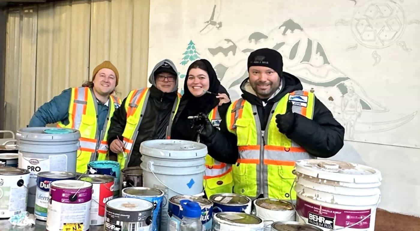 Recycling volunteers at Ridge Meadows Recycling Society participating in the PaintShare Program.