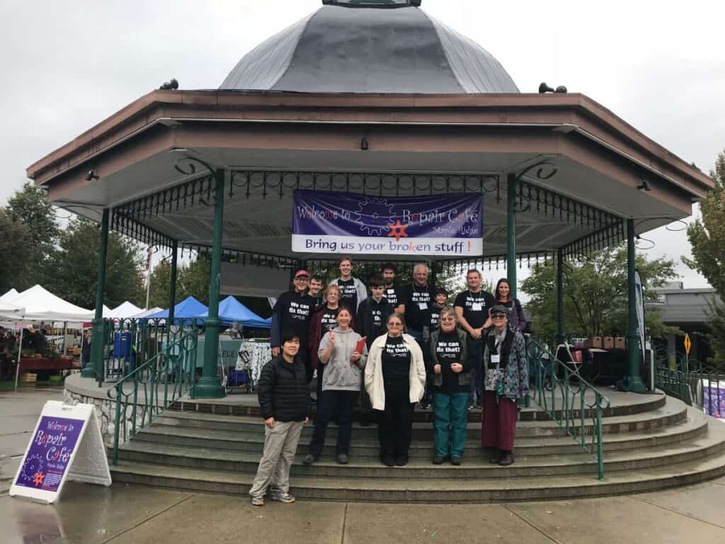 Community group celebrating Earth Day at Ridge Meadows Park gazebo.